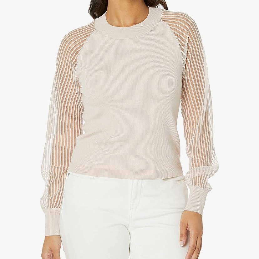 Club Monaco Sheer-Panel Knit Top In White, Nwot
